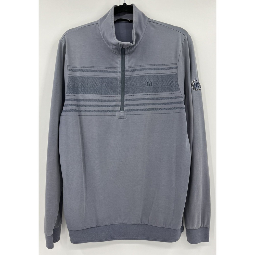 Travis Mathew 1/4 Zip Medium Gray Blue Golf Mock Neck Performance Club Logo